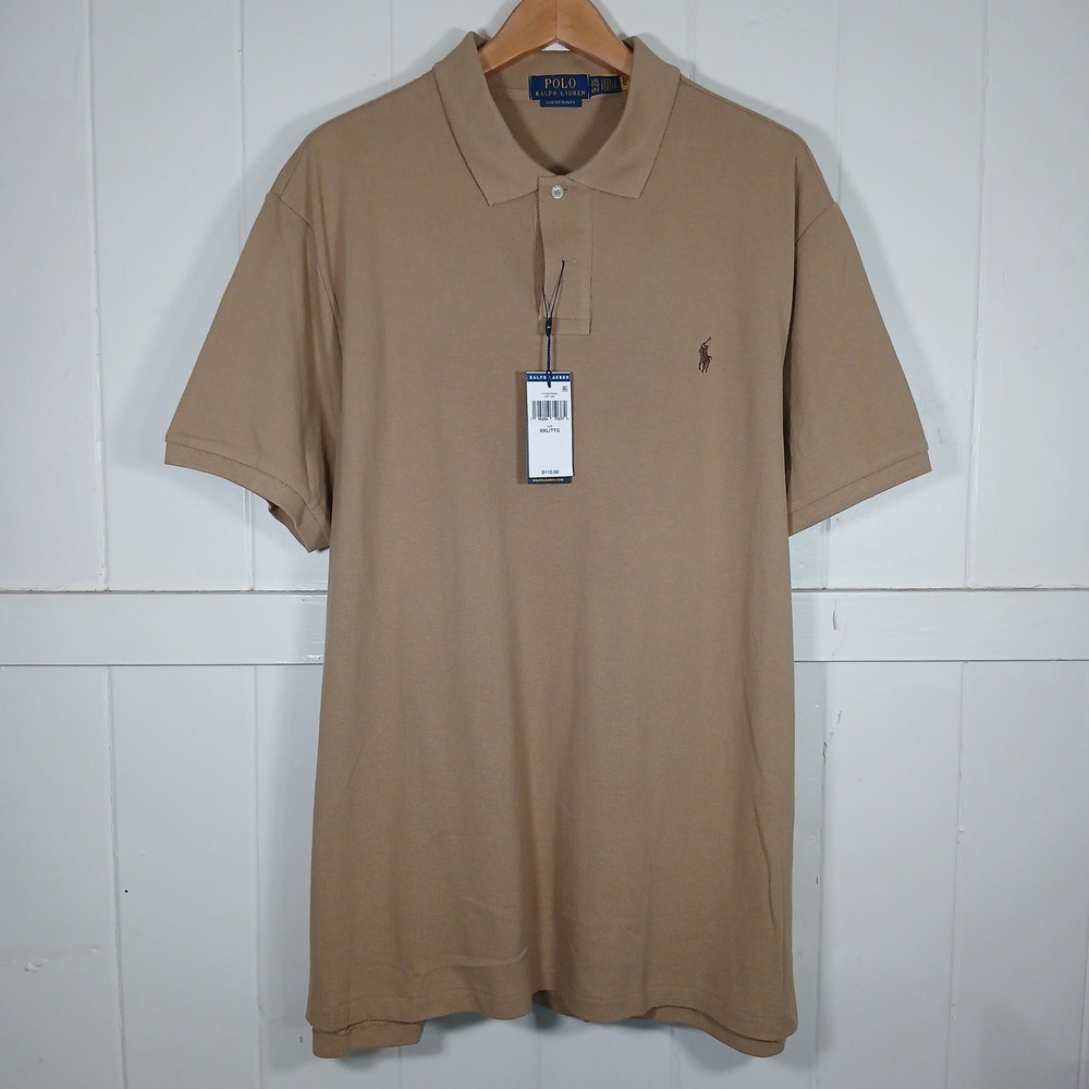 New - Polo Ralph Lauren Pique Mesh Pony Polo Shirt Mens XXL Tan Custom Slim Fit